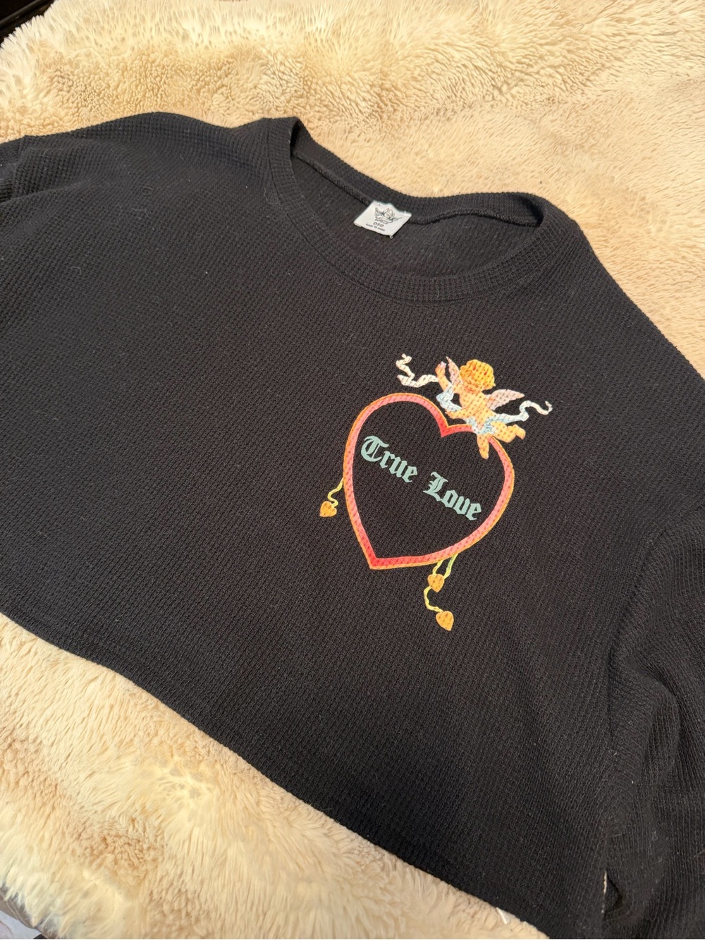 Boys Lie 'True Love' Heart Graphic Crewneck Sweatshirt-cropped